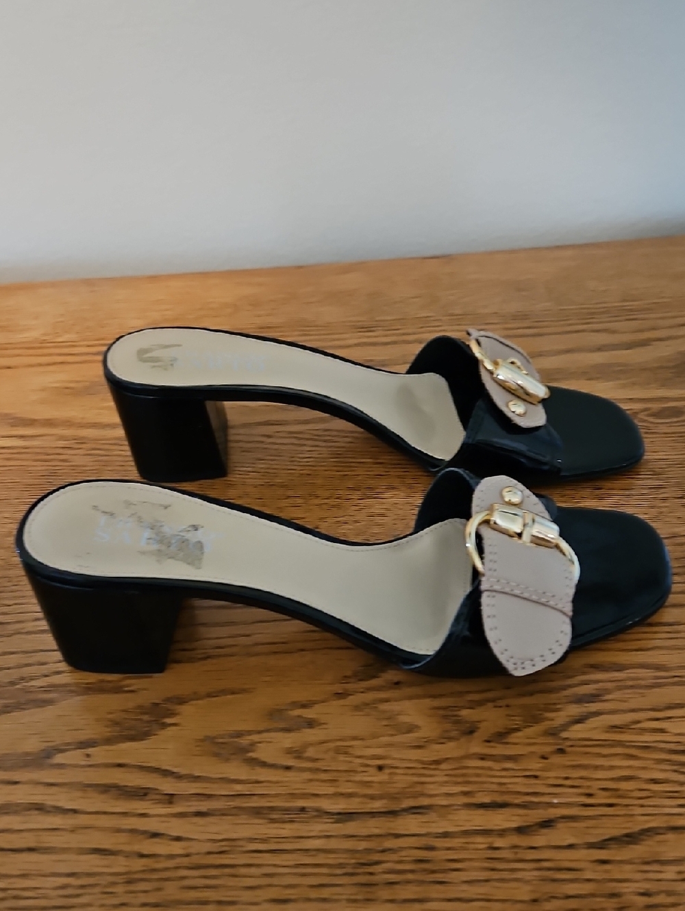 Franco Sarto Black and Beige Buckle Mule Sandals NWOT - Picture 6 of 9